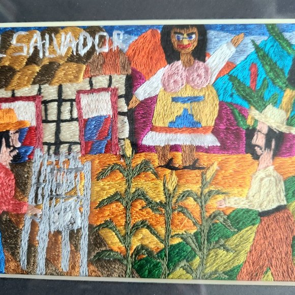 El Salvador hand made embroidery framed picture. - Picture 4 of 5
